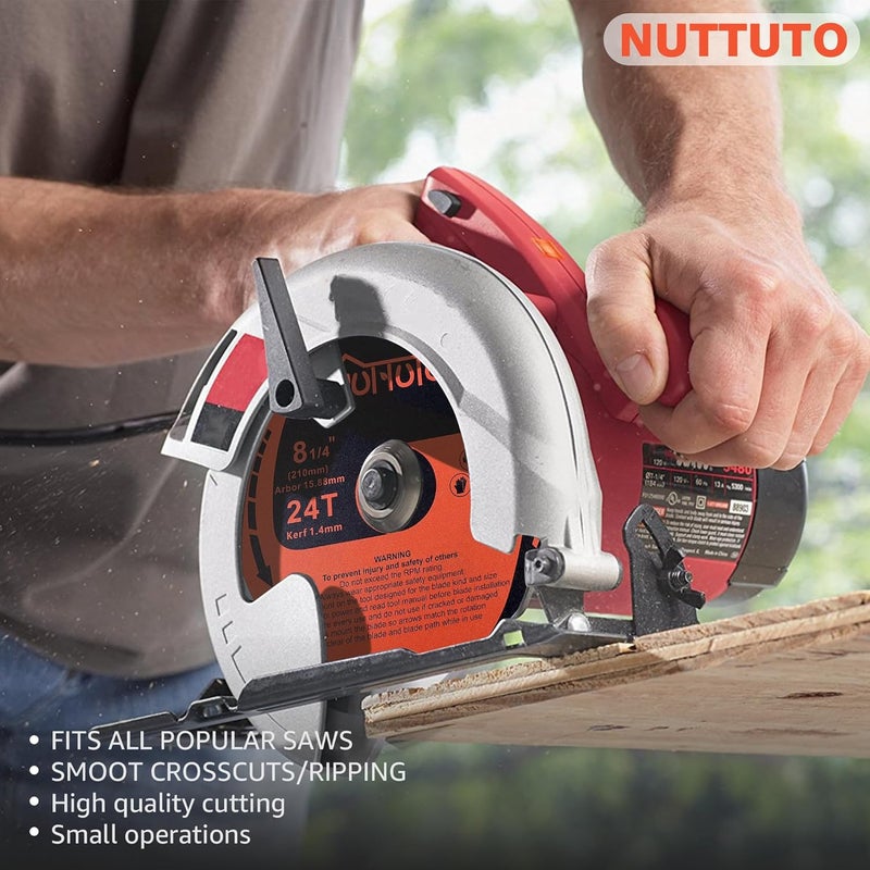 NUTTUTO 2 Pack 8-1/4" 24T&40T Circular Saw Blade, Saw Blade Arbor Size 5/8-inch, TCT ATB for Cutting Wood, Plastic, PVC, Acrylic,by - Image 4